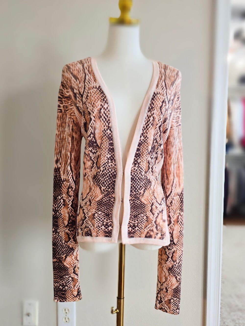 Caché Women’s Snakeskin Print Cardigan Sweater - Peach- Pink Color - S Regular